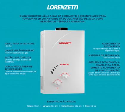 Imagem de Aquecedor a gás GN Lorenzetti LZ 750BP Vazão 7,5 Litros