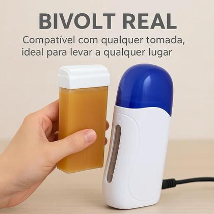 Imagem de Aquecedor Aparelho Portatil Roll-on Depilação Em Cera Azul Branco