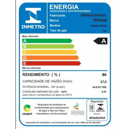Imagem de Aquecedor de Água a Gás GLP Digital Rinnai 27 Litros E27 Bivolt