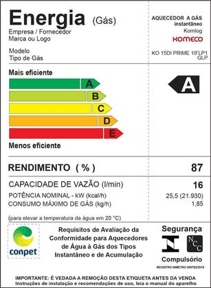 Imagem de Aquecedor De Água A Gás Komeco KO 16 DI Prime 16 Litros GLP Com Modulo WI FI