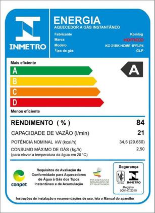 Imagem de Aquecedor De Água A Gás Komeco KO 21 Bk Home Preto 21 Litros - GLP