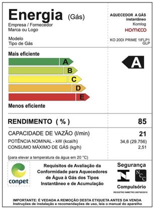 Imagem de Aquecedor De Água A Gás Komeco KO 21 Di Prime 21 Litros Glp Com Modulo Wi Fi