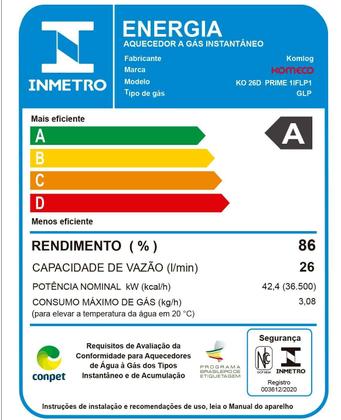 Imagem de Aquecedor De Água A Gás Komeco Ko 26d Prime Com Wi-Fi 26 Litros Gás Glp E Kit Instalação