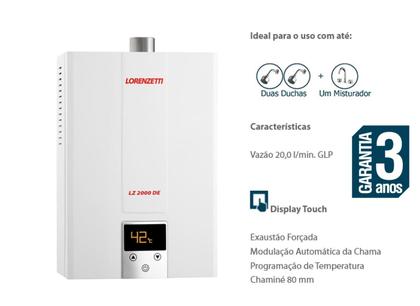 Imagem de Aquecedor De Água A Gás Lorenzetti Lz 2000 De 20 Litos Glp Com Kit Instalação