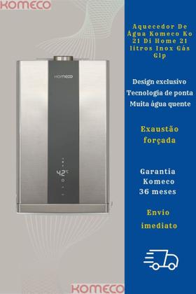 Imagem de Aquecedor De Água Komeco Ko 21 Di 21 litros Inox Gás Glp