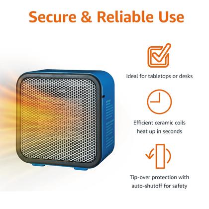 Imagem de Aquecedor de ambiente cerâmico Amazon Basics Mini 500W Blue 640g