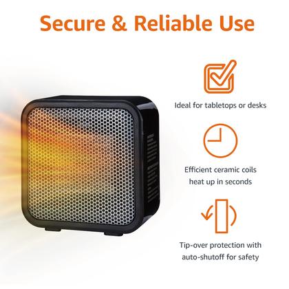Imagem de Aquecedor de ambiente cerâmico Amazon Basics Mini 500W preto 0,6 kg