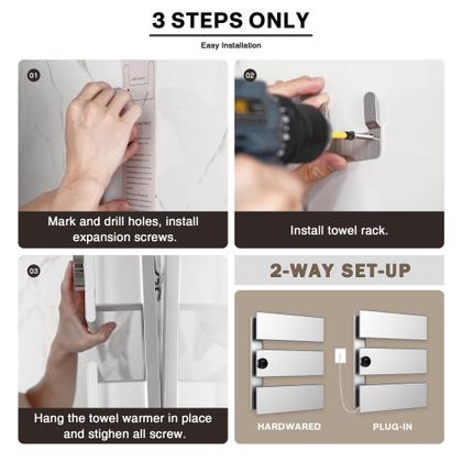 Imagem de Aquecedor de toalhas elétrico K&KALONZO de parede prateado K3-L-S