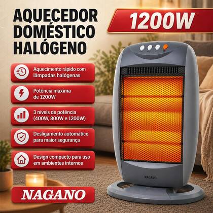 Imagem de Aquecedor Domestico Halógeno 1200w com Proteção Superaquecimento 220v