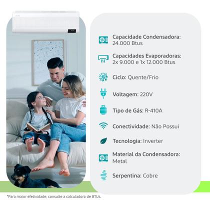 Imagem de Ar Condicionado Multi Inverter Windfree Samsung 24000 Btus  (2x Evap 9000 e 1 Evap 12000) Quente/frio 220V Monofásico