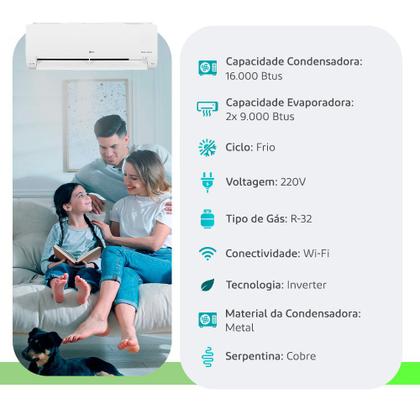 Imagem de Ar Condicionado Multi Split Inverter Dual Inverter Voice +AI LG 16.000 BTUs (2 Evap 9.000) Frio 220V