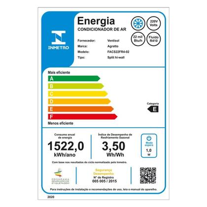 Imagem de Ar-Condicionado Split 22000 BTUs Agratto Fit Top On/Off Só Frio FACS22FI-R4/FACS22FE-R4 220V