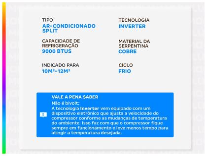 Imagem de Ar Condicionado Split Agratto Hi Wall Zen Top Inverter 9.000 Btu/h Frio Monofásico Branco ZICST9F-02 220V