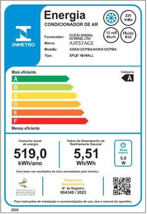 Imagem de Ar Condicionado Split Hi Wall Fujitsu Airstage Essencial Inverter 12.000 Btus Frio 220v R-32