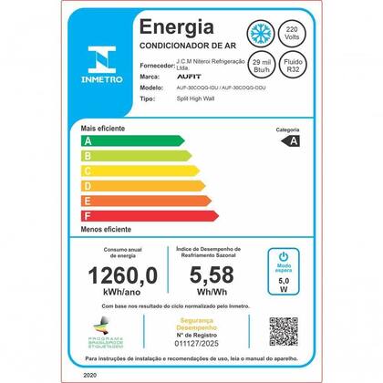 Imagem de Ar Condicionado Split Hi Wall Inverter 30000 BTUS Frio 220V Branco R-32 AUF-30COQG