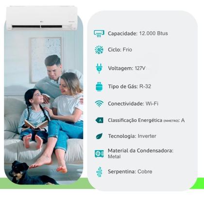 Imagem de Ar Condicionado Split Hi Wall - Inverter R-32 - LG - Dual Voice + AI - 12.000 BTUs - Frio 127V Monofásico