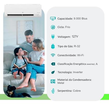Imagem de Ar Condicionado Split Hi Wall - Inverter R-32 - LG - Dual Voice + AI - 9.000 BTUs - Frio 127V Monofásico