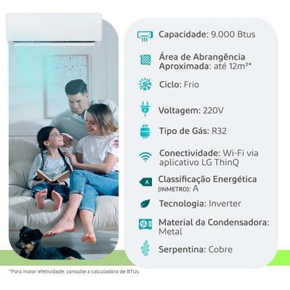 Ar Condicionado Split Hi Wall - Inverter R-32 - LG - Dual Voice + Inteligência Artificial - 9000 Btus - Frio - 220V Imagem de Ar Condicionado Split Hi Wall - Inverter R-32 - LG - Dual Voice + Inteligência Artificial - 9000 Btus - Frio - 220V