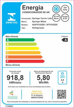 Imagem de Ar Condicionado Split Hi Wall Inverter Springer Midea Airvolution Conect 22.000 Btus Frio 220v R-32