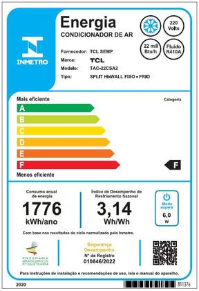 Imagem de Ar Condicionado Split Hi Wall TCL 22.000 Btus Frio 220v