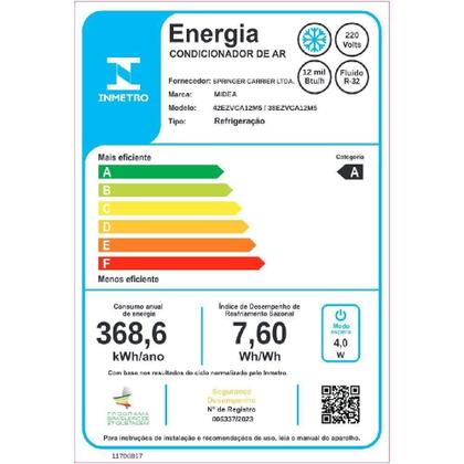 Imagem de Ar Condicionado Split Inverter Midea AI Ecomaster 12000 BTUs Frio 220V 38EZVCA12M5