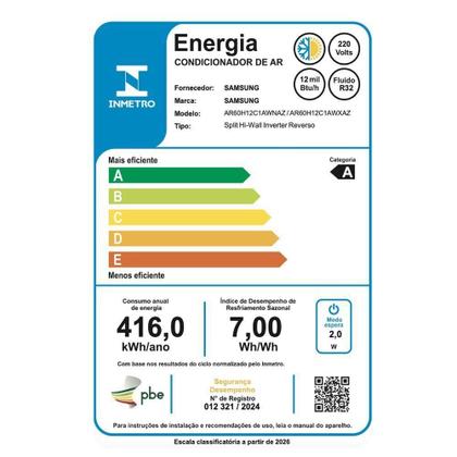 Imagem de Ar Condicionado Split Inverter Samsung WindFree AI Pro 12000 BTUs Quente e Frio 220V AR60H12C1AWNAZ