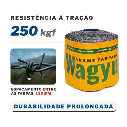 Imagem de Arame Farpado Para Cerca Rural Wagyu Rolo Com 250m Aço Galvanizado 1,6mm Resistente 250kgf