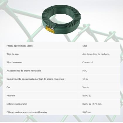 Imagem de Arame Galvanizado Liso Revestido Em Pvc Bwg 12 14 16 18 20 VONDER Verde 1KG Construção Jardinagem Industria