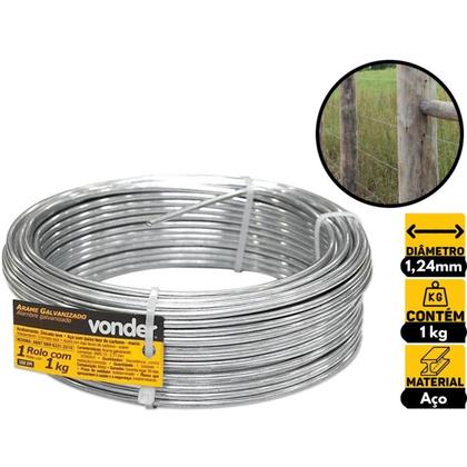 Imagem de Arame Galvanizado Nº18 Médio Bwg Fio 1,24mm Liso 1kg Vonder