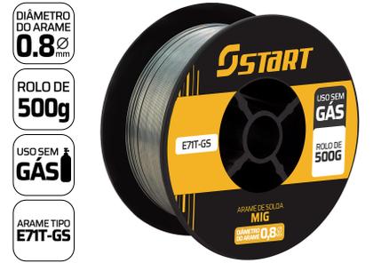 Imagem de Arame Para Solda Mig Uso Sem Gás 0.8mm - Kit 2 Rolos De 0.5kg Start