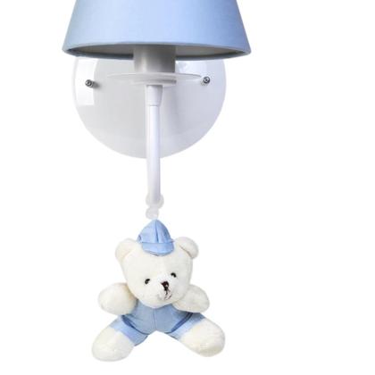 Imagem de Arandela 1 Lâmpada Ursinho De Boné Azul Quarto Bebê Infantil Menino
