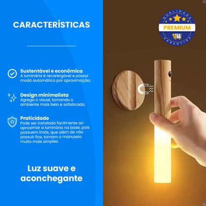 Imagem de Arandela Cabeceira Led Recarregável Usb Adesiva Magnética