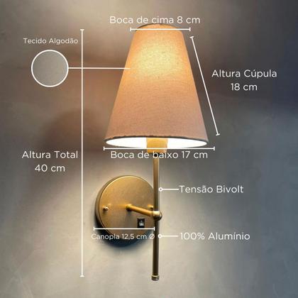Imagem de Arandela De Parede Clássica alumínio Bivolt Com Interruptor e Cúpula Ref 05 Com Lâmpada Branco Quente