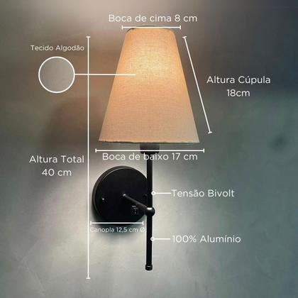 Imagem de Arandela De Parede Clássica alumínio Bivolt Com Interruptor e Cúpula Ref 05 Com Lâmpada Branco Quente