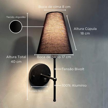 Imagem de Arandela De Parede Clássica alumínio Bivolt Com Interruptor e Cúpula Ref 05 Com Lâmpada Branco Quente