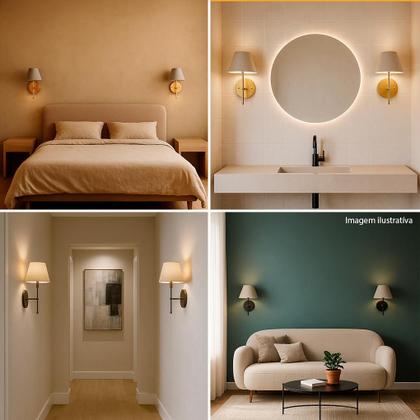 Imagem de Arandela De Parede Clássica Chumbo Com Interruptor e Cúpula branca e lâmpada branco frio Sala Quarto Dormitório, Banheiro, Escritório