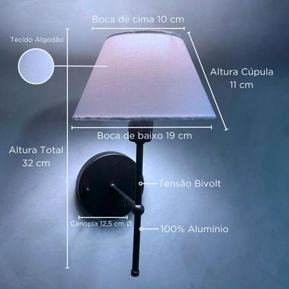 Imagem de Arandela De Parede Clássica Chumbo Com Interruptor e Cúpula branca e lâmpada branco frio Sala Quarto Dormitório, Banheiro, Escritório