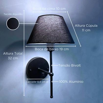 Imagem de Arandela De Parede Clássica Chumbo Com Interruptor e Cúpula branca e lâmpada branco frio Sala Quarto Dormitório, Banheiro, Escritório