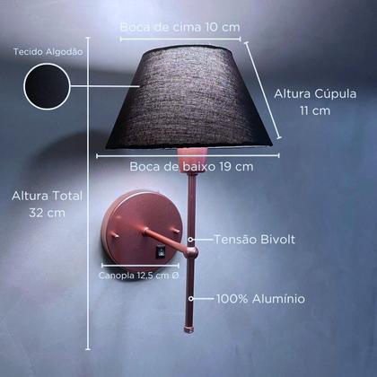 Imagem de Arandela De Parede Clássica Chumbo Com Interruptor e Cúpula branca e lâmpada branco frio Sala Quarto Dormitório, Banheiro, Escritório