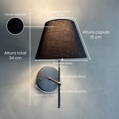 Imagem de Arandela De Parede Clássica Interna Alumínio Com Cúpula Ref 19 Iluminação de Casa, sala, Corredor, lavabo, Quarto e cabeceira cama