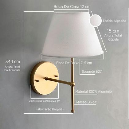 Imagem de Arandela De Parede Clássica Interna Alumínio Com Cúpula Ref 19 Iluminação de Casa, sala, Corredor, lavabo, Quarto e cabeceira cama