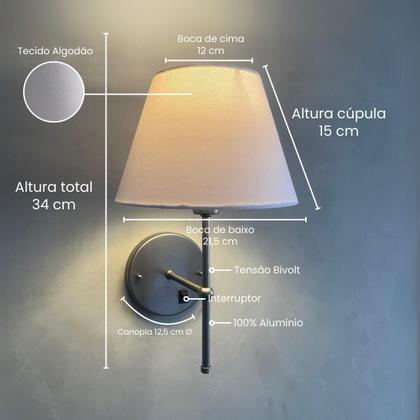 Imagem de Arandela de Parede Clássica Interna Com Interruptor Com Cúpula Ref 19 Com Lâmpada Branco Quente Para Sala, Quarto, Cabeceira e Cama