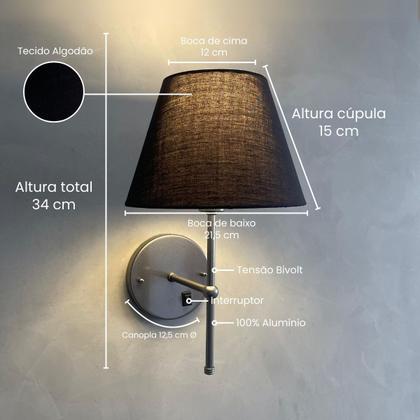 Imagem de Arandela de Parede Clássica Interna Com Interruptor Com Cúpula Ref 19 Com Lâmpada Branco Quente Para Sala, Quarto, Cabeceira e Cama