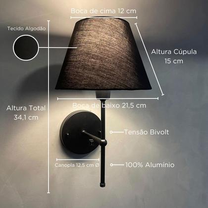 Imagem de Arandela de Parede Clássica Interna Com Interruptor Com Cúpula Ref 19 Com Lâmpada Branco Quente Para Sala, Quarto, Cabeceira e Cama