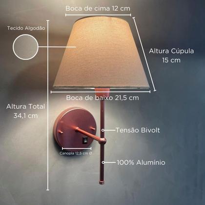 Imagem de Arandela de Parede Clássica Interna Com Interruptor Com Cúpula Ref 19 Com Lâmpada Branco Quente Para Sala, Quarto, Cabeceira e Cama