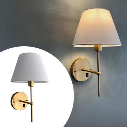 Imagem de Arandela de Parede Clássico com Interruptor E Cúpula Algodão com Lâmpada Branco Quente Para Sala, Quarto, Corredor, banheiro