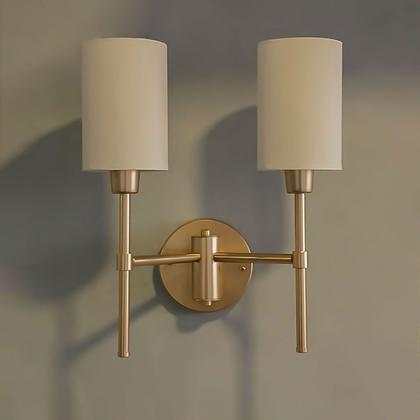 Imagem de Arandela de Parede Imperial Clássica Alumínio Com 2 Cúpula de algodão Cilíndrica Para Corredor, Sala, Quarto, Cabeceira