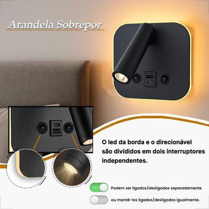 Imagem de Arandela Led 8w Cabeceira Parede Leitura Articulada Quarto