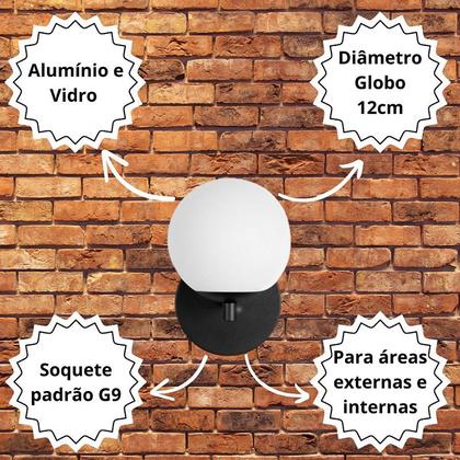Imagem de Arandela Luminária Cristal Globo 12 cm Moderno Preto 009