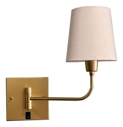 Imagem de Arandela Luminária De Parede Articulável Com Interruptor Dourado Com Cúpula de algodão